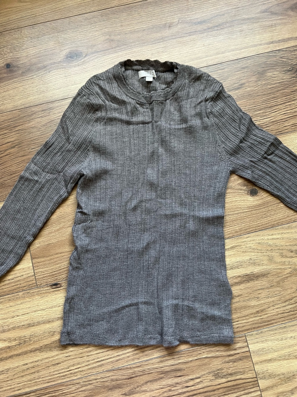 J.Crew Taupe Brown Ribbed Scalloped Neck Sweater XL
